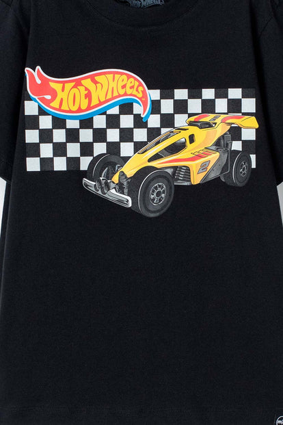 POLERA DE HOTWHEELS MANGA CORTA NEGRA PARA NIÑO