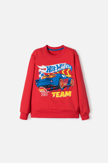 POLERON DE HOT WHEELS CERRADO ROJO PARA NIÑO