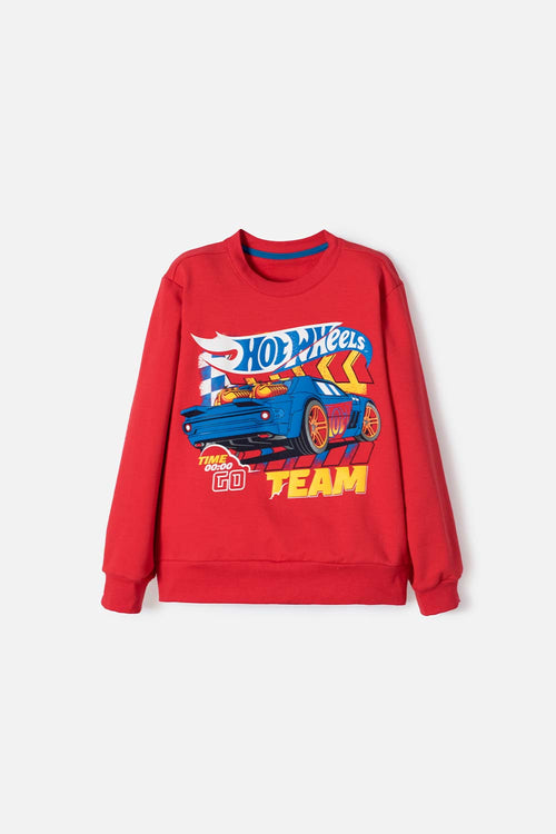 POLERON DE HOT WHEELS CERRADO ROJO PARA NIÑO