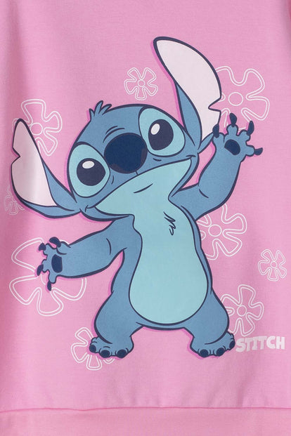 POLERON DE LILO Y STITCH ROSADO DE CUELLO REDONDO PARA NIÑA