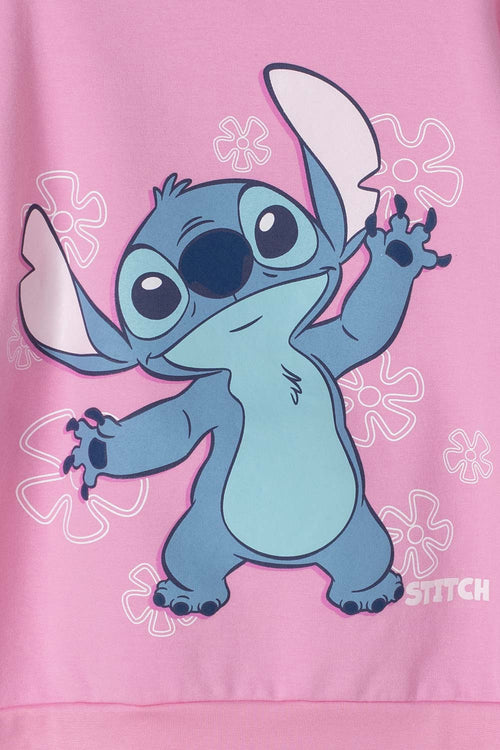 POLERON DE LILO Y STITCH ROSADO DE CUELLO REDONDO PARA NIÑA