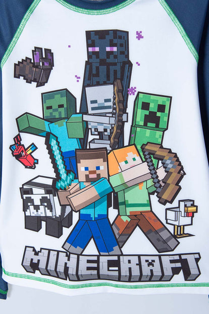 POLERA DE BAÑO MINECRAFT MANGA LARGA AZUL Y BLANCO PARA NIÑO