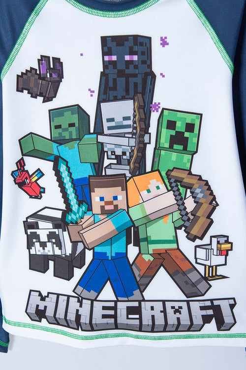 POLERA DE BAÑO MINECRAFT MANGA LARGA AZUL Y BLANCO PARA NIÑO