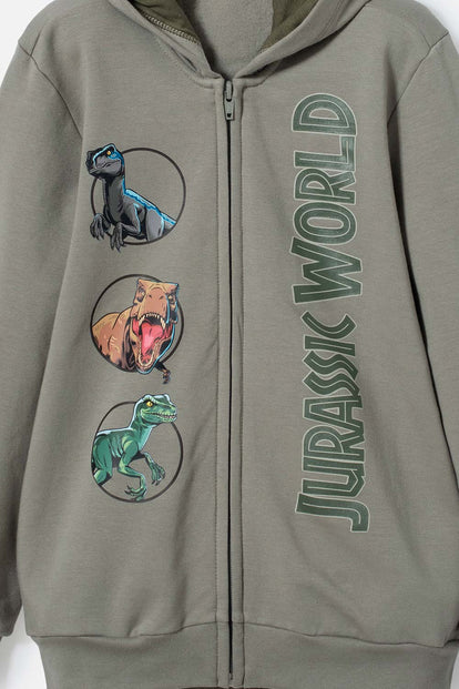 POLERON DE JURASSIC WORLD VERDE CON CAPUCHA PARA NIÑO