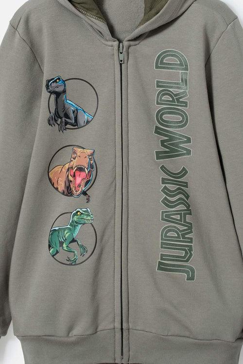 POLERON DE JURASSIC WORLD VERDE CON CAPUCHA PARA NIÑO