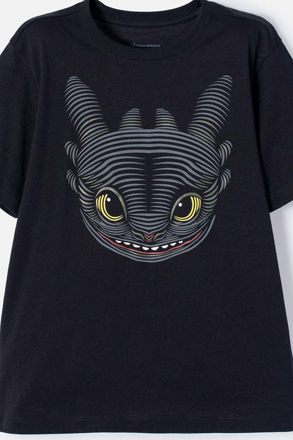 POLERA CÓMO ENTRENAR A TU DRAGÓN NEGRA MANGA CORTA PARA NIÑO