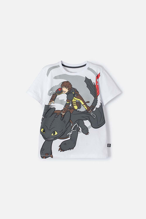 POLERA CÓMO ENTRENAR A TU DRAGÓN BLANCA MANGA CORTA PARA NIÑO