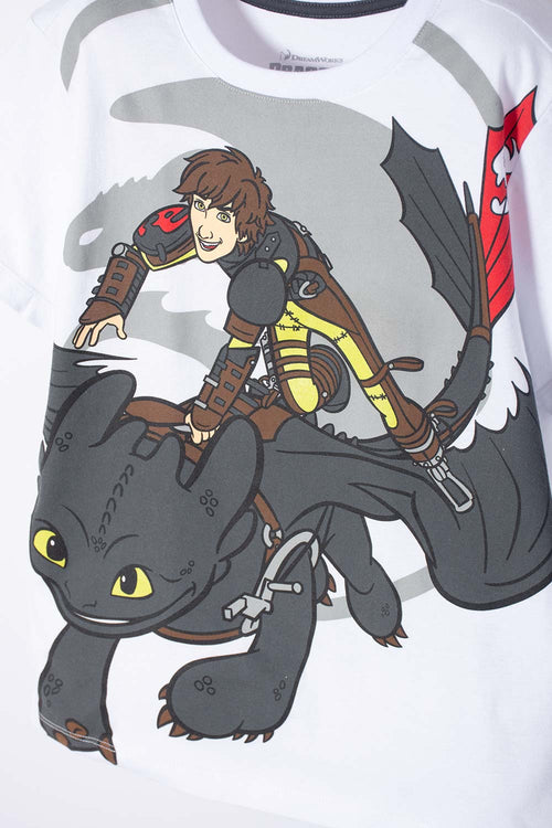 POLERA CÓMO ENTRENAR A TU DRAGÓN BLANCA MANGA CORTA PARA NIÑO