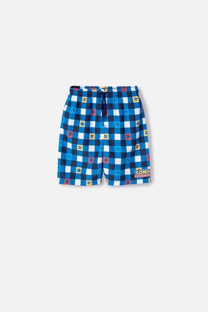 BERMUDA DE BAÑO DE SONIC CON CORDÓN AZUL PARA NIÑO