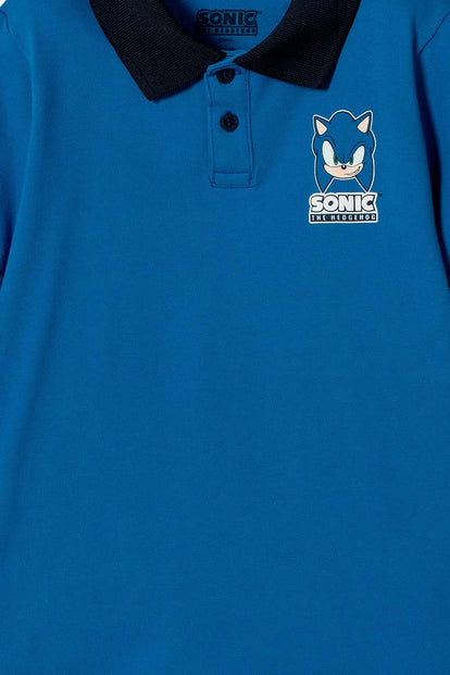 POLERA DE SONIC TIPO POLO AZUL PARA NIÑO