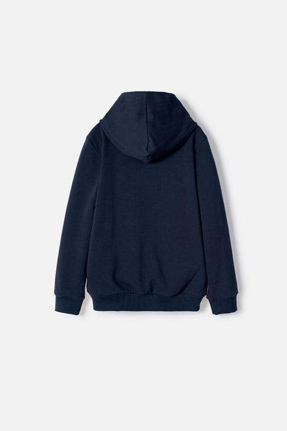 POLERON DE MINECRAFT CON CAPUCHA AZUL OSCURO PARA NIÑO