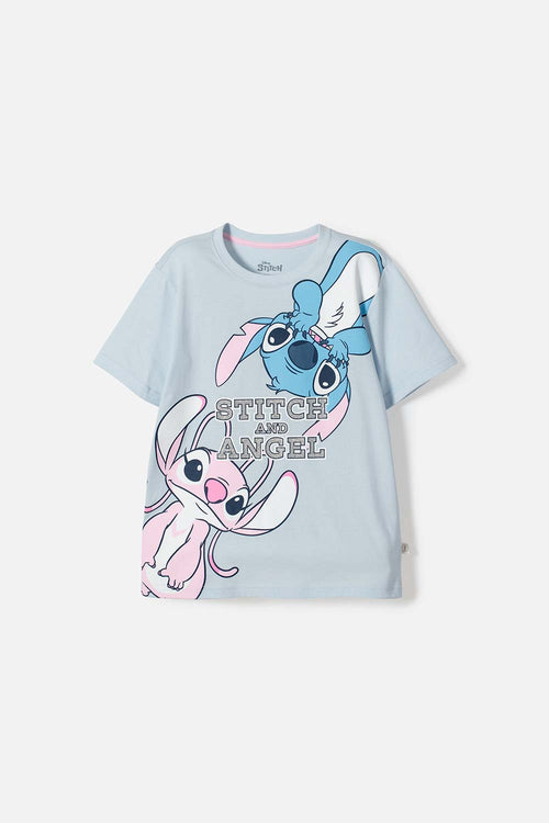 POLERA DE STITCH MANGA CORTA AZUL PARA NIÑA
