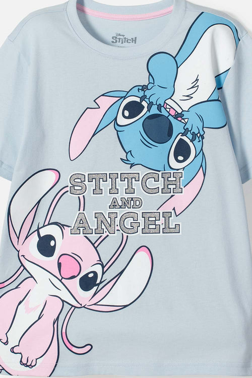 POLERA DE STITCH MANGA CORTA AZUL PARA NIÑA