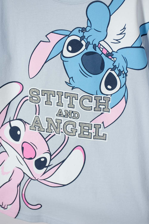 POLERA DE STITCH MANGA CORTA AZUL PARA NIÑA