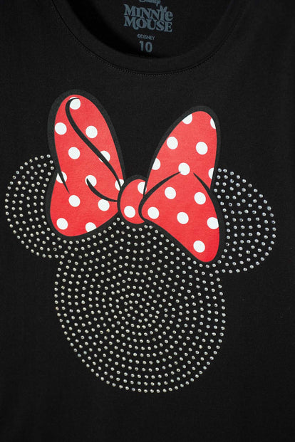 POLERA DE MINNIE MOUSE MANGA CORTA NEGRA PARA NIÑA