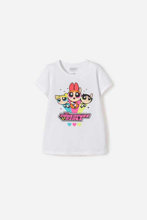 POLERA DE LAS CHICAS SUPERPODEROSAS BLANCO PARA NIÑA