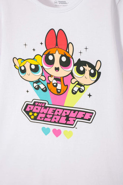 POLERA DE LAS CHICAS SUPERPODEROSAS BLANCO PARA NIÑA