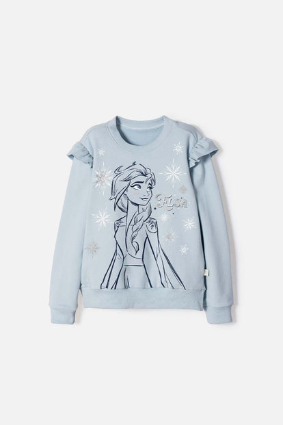 POLERON DE FROZEN CERRADO AZUL CIELO PARA NIÑA