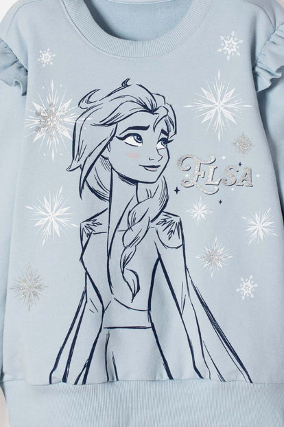 POLERON DE FROZEN CERRADO AZUL CIELO PARA NIÑA