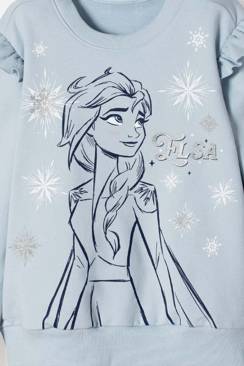 POLERON DE FROZEN CERRADO AZUL CIELO PARA NIÑA
