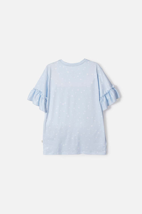 POLERA DE FROZEN MANGA CORTA AZUL CIELO PARA NIÑA