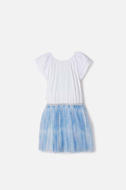 VESTIDO DE FROZEN CON TULL BLANCO Y AZUL PARA NIÑA