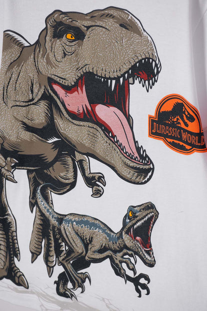 POLERA DE JURASSIC WORLD MANGA CORTA BLANCO PARA NIÑO
