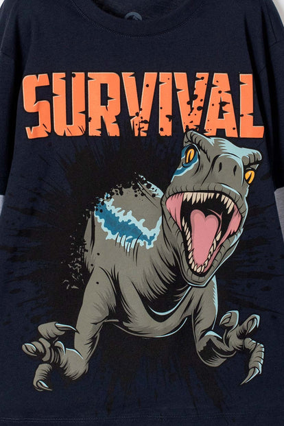 POLERA DE JURASSIC WORLD MANGA LARGA AZUL PARA NIÑO