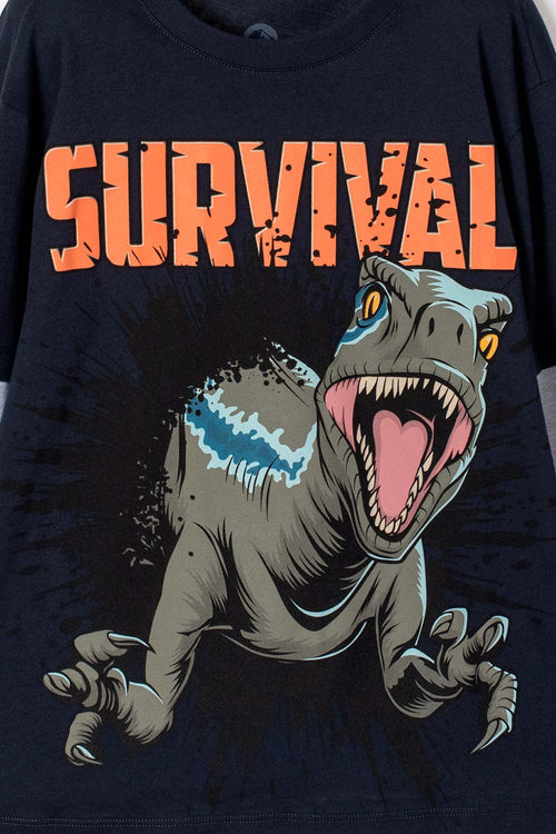 POLERA DE JURASSIC WORLD MANGA LARGA AZUL PARA NIÑO