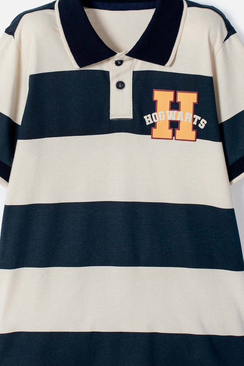 POLERA TIPO POLO DE HARRY POTTER AZUL Y ALMENDRA PARA NIÑO