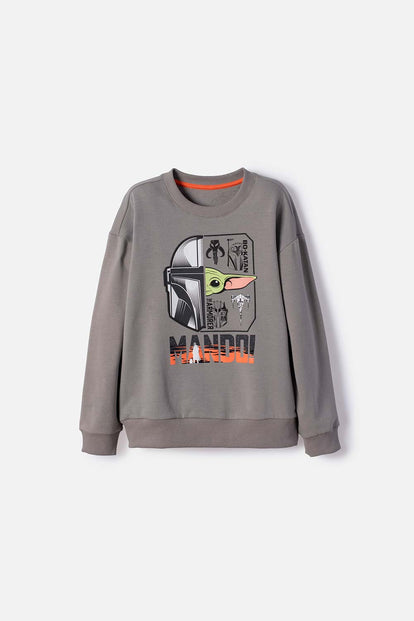 POLERÓN DE MANDALORIAN CERRADO GRIS PARA NIÑO