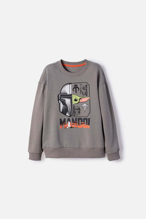 POLERÓN DE MANDALORIAN CERRADO GRIS PARA NIÑO