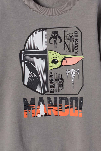 POLERÓN DE MANDALORIAN CERRADO GRIS PARA NIÑO