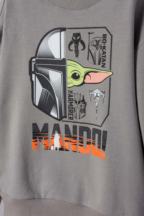 POLERÓN DE MANDALORIAN CERRADO GRIS PARA NIÑO