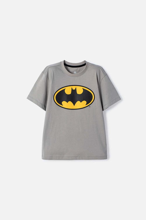 POLERA DE BATMAN MANGA CORTA GRIS PARA NIÑO