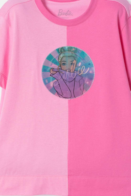 POLERA DE BARBIE MANGA CORTA ROSADO PARA NIÑA