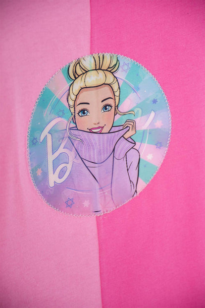 POLERA DE BARBIE MANGA CORTA ROSADO PARA NIÑA