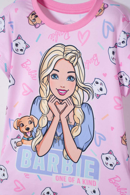 PIJAMA DE BARBIE MANGA CORTA ROSADA PARA NIÑA