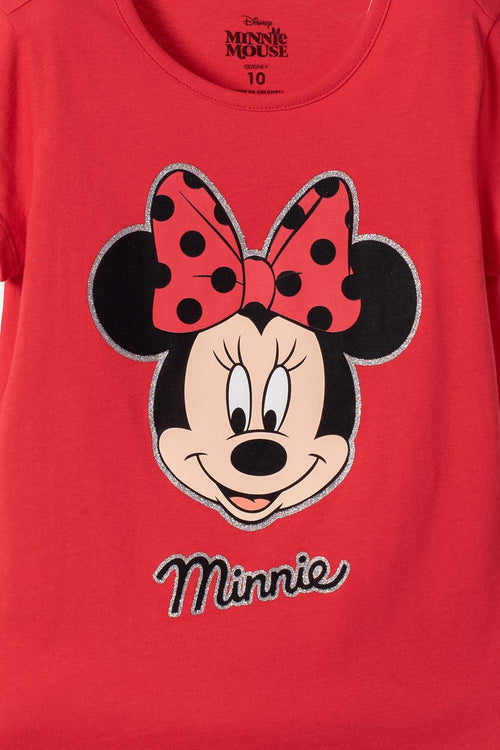POLERA DE MINNIE MOUSE MANGA CORTA ROJO PARA NIÑA