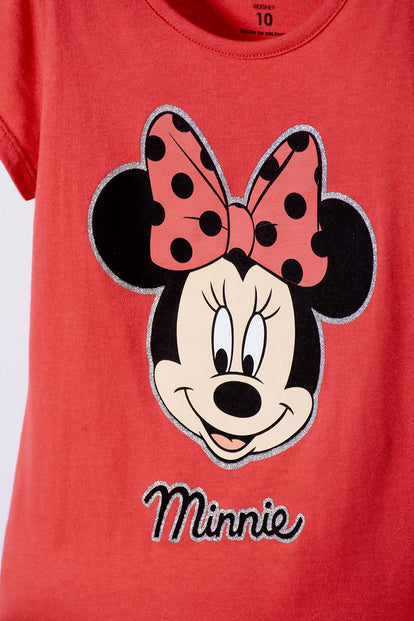 POLERA DE MINNIE MOUSE MANGA CORTA ROJO PARA NIÑA
