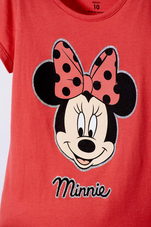 POLERA DE MINNIE MOUSE MANGA CORTA ROJO PARA NIÑA