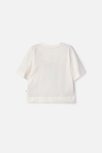 POLERA DE STITCH Y CAPYBARA MANGA CORTA MARFIL PARA NIÑA