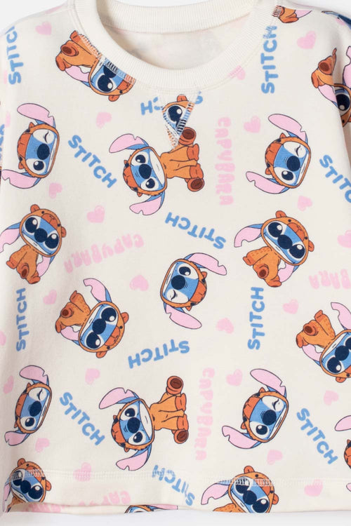 CONJUNTO DE STITCH Y CAPYBARA MARFIL PARA NIÑA