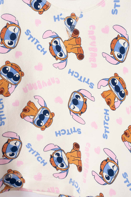 CONJUNTO DE STITCH Y CAPYBARA MARFIL PARA NIÑA