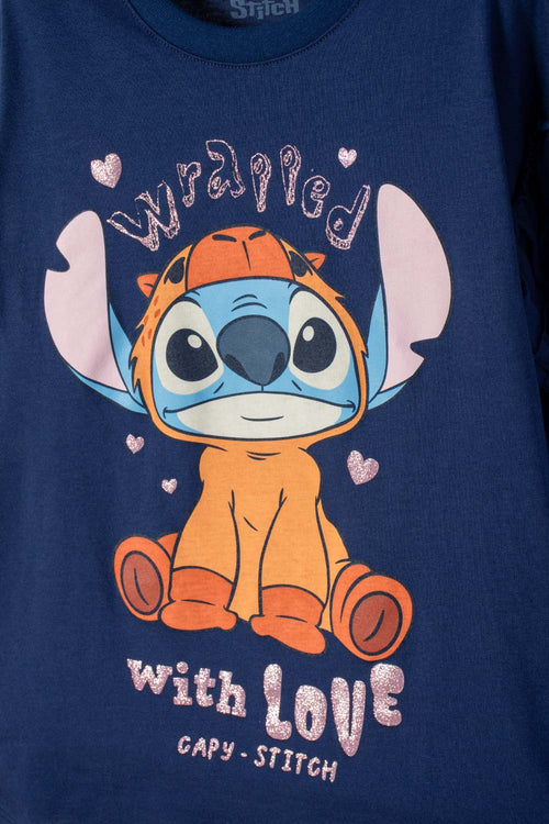 POLERA DE STITCH Y CAPYBARA MANGA LARGA AZUL PARA NIÑA