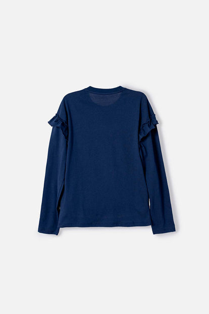 POLERA DE STITCH Y CAPYBARA MANGA LARGA AZUL PARA NIÑA