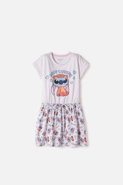 VESTIDO DE STITCH Y CAPYBARA MANGA CORTA MULTICOLOR PARA NIÑA