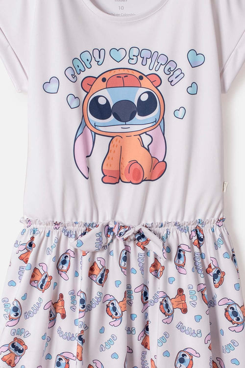 VESTIDO DE STITCH Y CAPYBARA MANGA CORTA MULTICOLOR PARA NIÑA