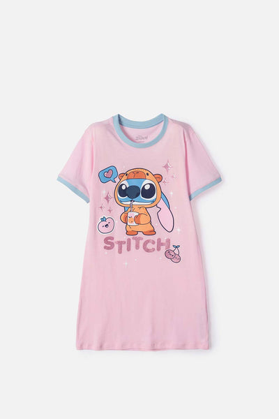 PIJAMA DE STITCH Y CAPYBARA ROSADA PARA NIÑA