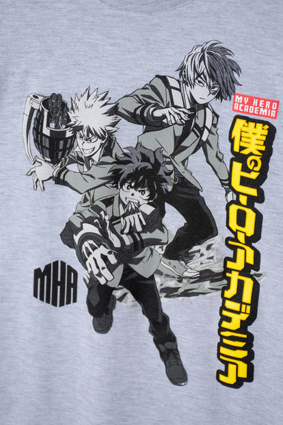 POLERA DE MY HERO ACADEMIA MANGA CORTA GRIS PARA NIÑO